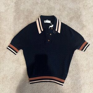 NWT Tory Burch Cotton Pointelle Polo in Blue, Size XS